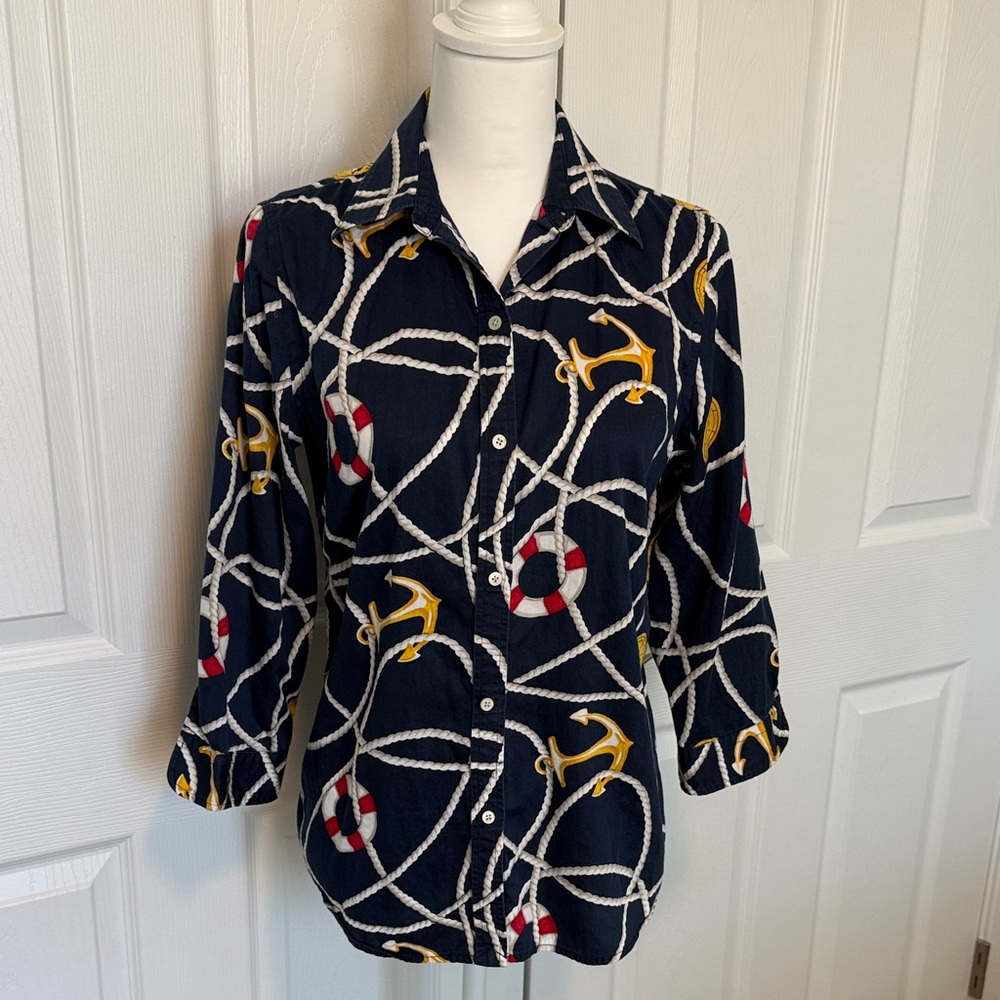 Vintage Ralph Lauren Navy Nautical Rope & Lifebuoy Button-Down Shirt